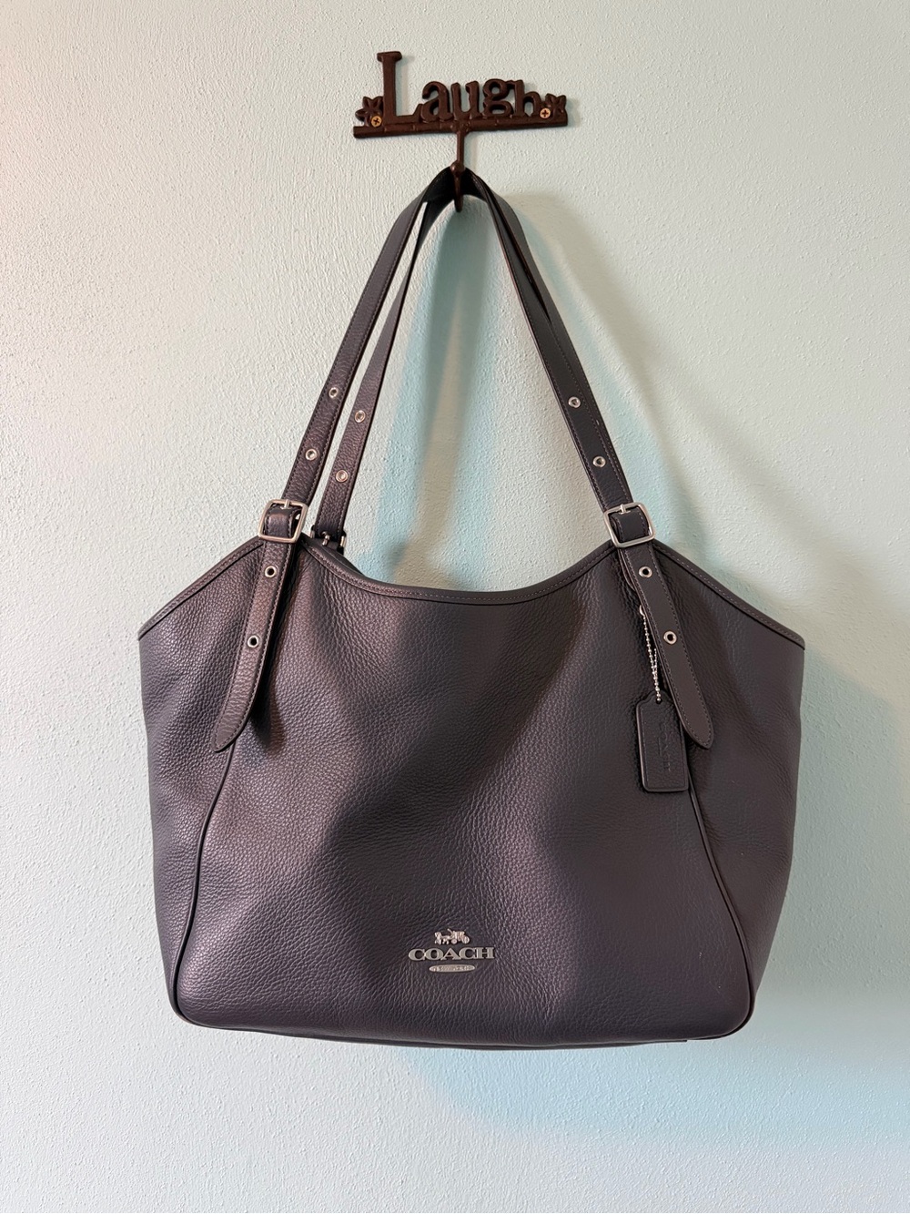 Coach Meadow Pebbled Leather Tote - Denim Blue with Silver Hardware